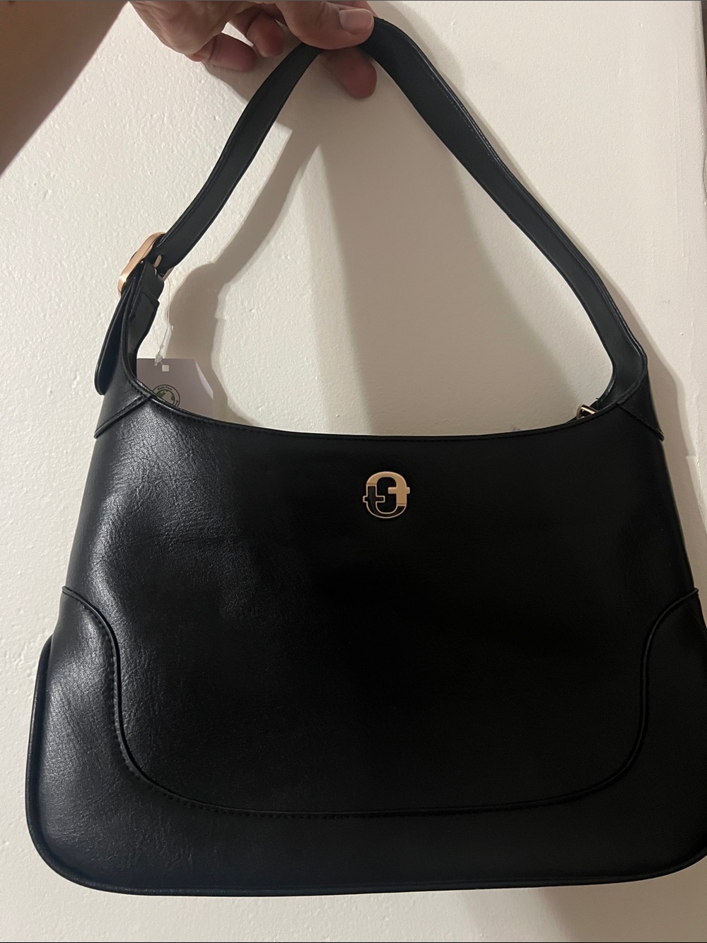 Time and Tru Black Shoulder Bag with Gold Accent